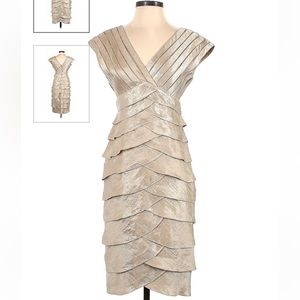 Adrianna Papell party cocktail dress size 12 shimmery champagne EUC